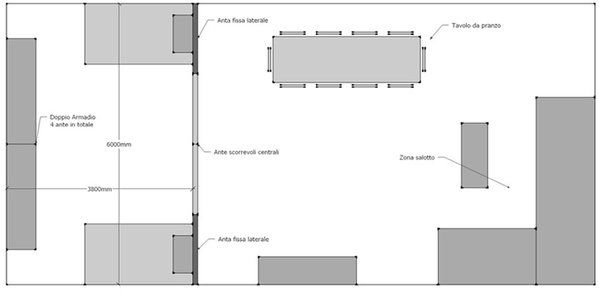Piantina camera con arredamento su misura